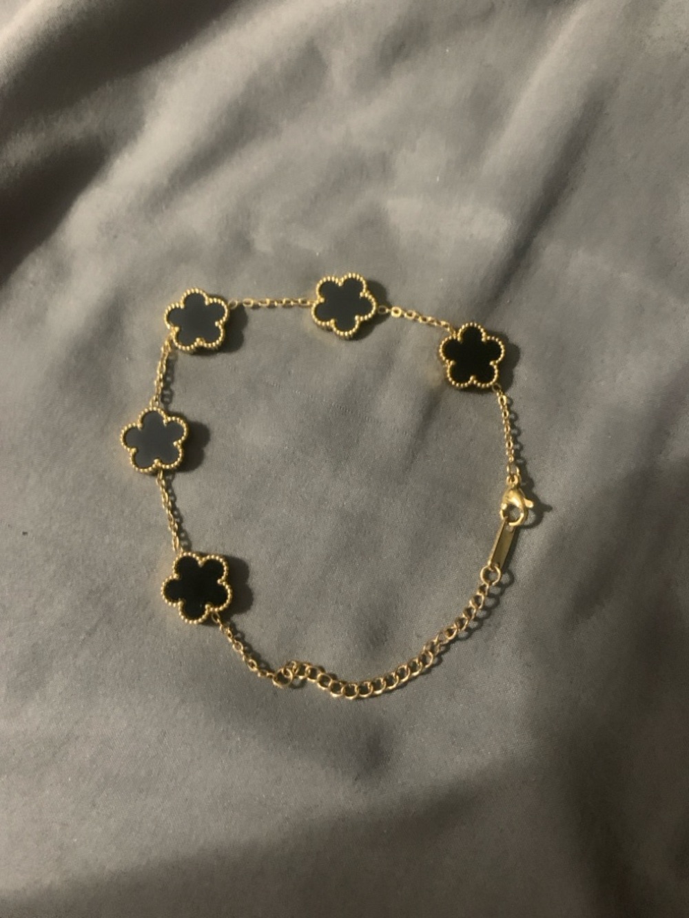 Gold Chain Bracelet with Black Clover Accents